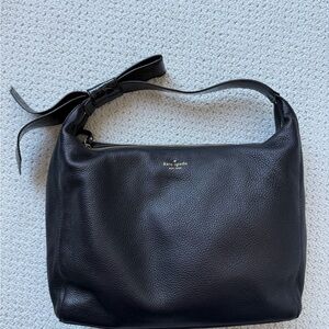 Kate Spade Black Pebbled Leather Hobo Bag with patent bow
